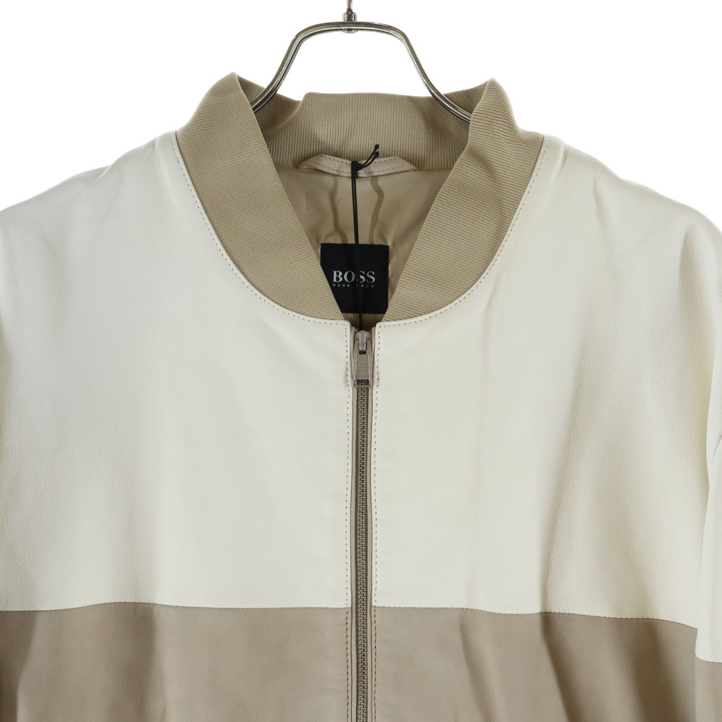 HUGO BOSS(ヒューゴボス) バイカラー コンビレザー ジップアップ ジャケット ブルゾン ベージュ/ホワイト 10215339