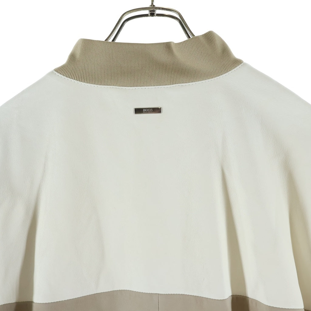 HUGO BOSS(ヒューゴボス) バイカラー コンビレザー ジップアップ ジャケット ブルゾン ベージュ/ホワイト 10215339