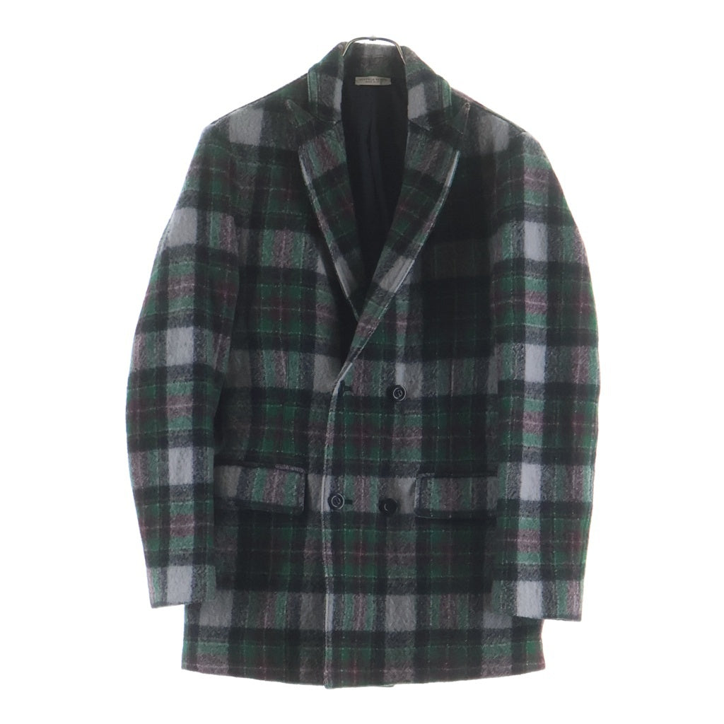 BOTTEGA VENETA(ボッテガヴェネタ) チェック総柄 ウール ピークドラペル ダブルブレスト チェスターコート グレー/グリーン