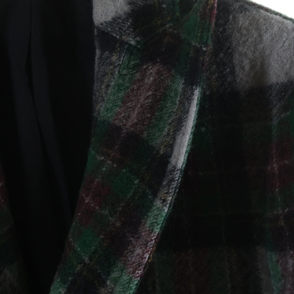 BOTTEGA VENETA(ボッテガヴェネタ) チェック総柄 ウール ピークドラペル ダブルブレスト チェスターコート グレー/グリーン
