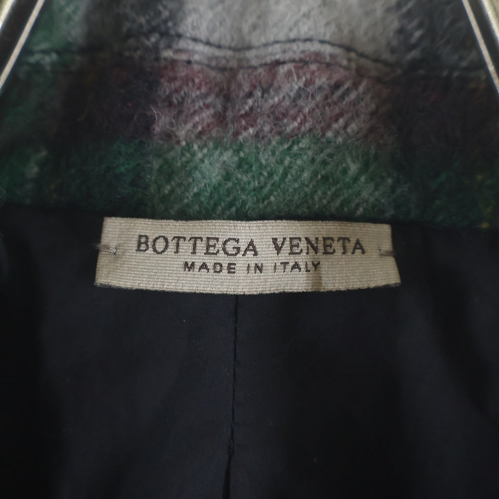 BOTTEGA VENETA(ボッテガヴェネタ) チェック総柄 ウール ピークドラペル ダブルブレスト チェスターコート グレー/グリーン