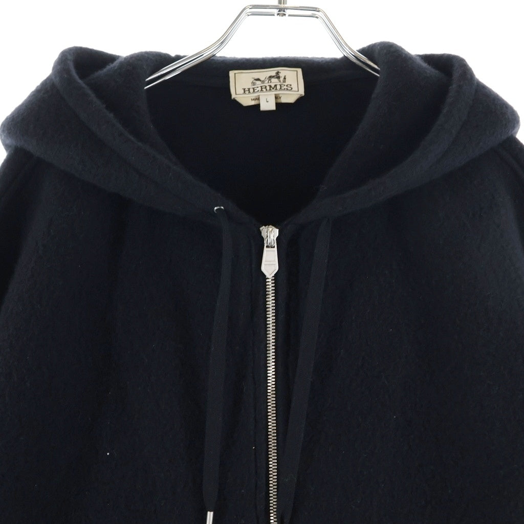 HERMES(エルメス) ジップアップフーディ レザートリム パーカー ブラック #L 32-5733