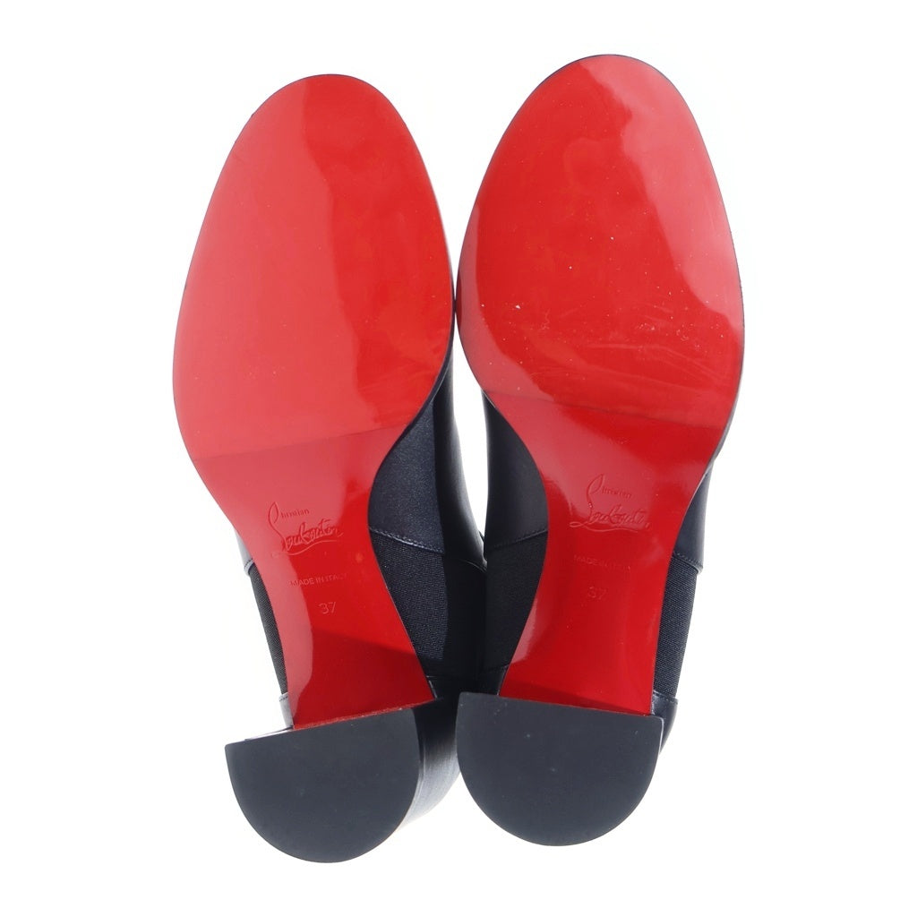 CHRISTIAN LOUBOUTIN(クリスチャンルブタン) ロゴプレート レザー ヒール サイドゴア チェルシーブーツ シューズ ブラック レディース 3221105