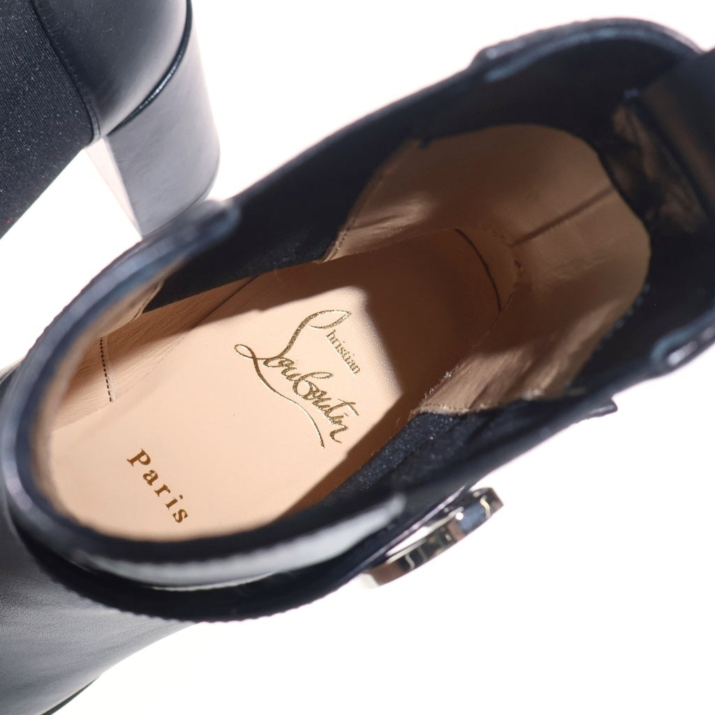 CHRISTIAN LOUBOUTIN(クリスチャンルブタン) ロゴプレート レザー ヒール サイドゴア チェルシーブーツ シューズ ブラック レディース 3221105