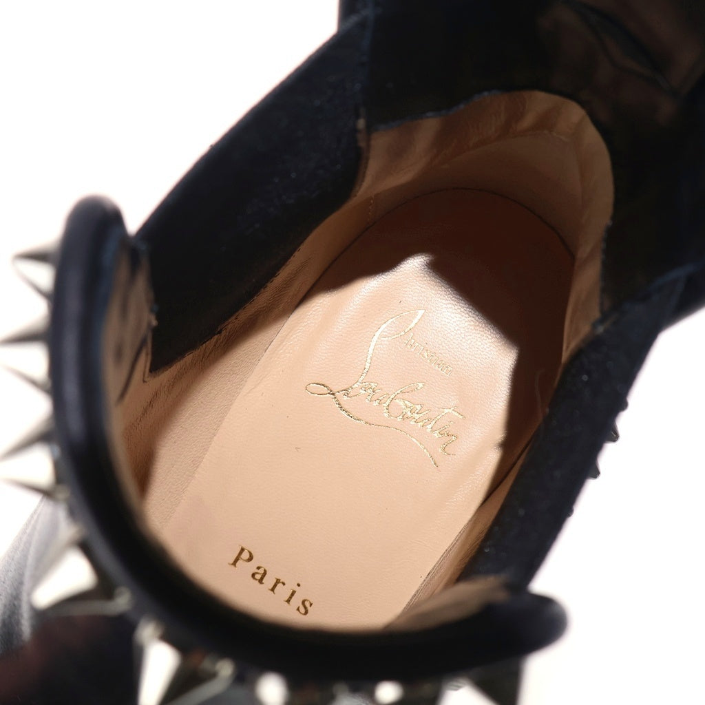 CHRISTIAN LOUBOUTIN(クリスチャンルブタン) スパイクスタッズ レザー サイドゴア ヒール ショートブーツ シューズ ブラック レディース 3200669