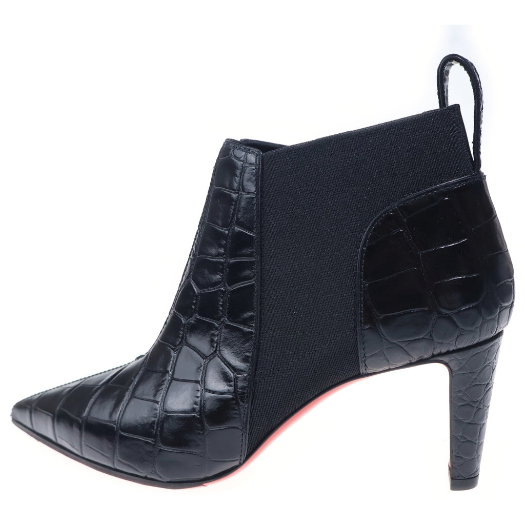 CHRISTIAN LOUBOUTIN(クリスチャンルブタン) クロコ型押し レザー ヒール サイドゴア ポインテッドトゥ ショートブーツ シューズ ブラック レディース 3200337