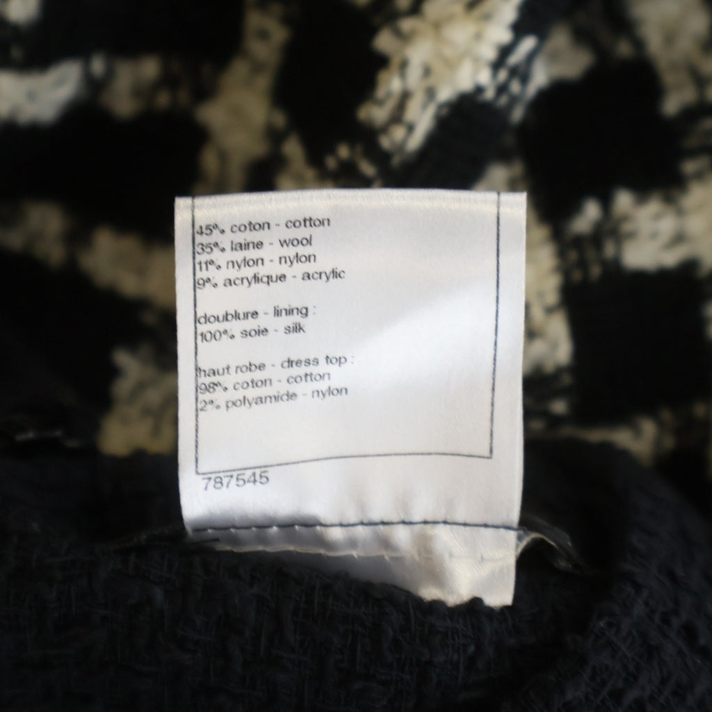 CHANEL(シャネル) 09P ツイード チェック総柄 ノースリーブ ミディアムワンピース ブラック/ホワイト レディース P35413V25614