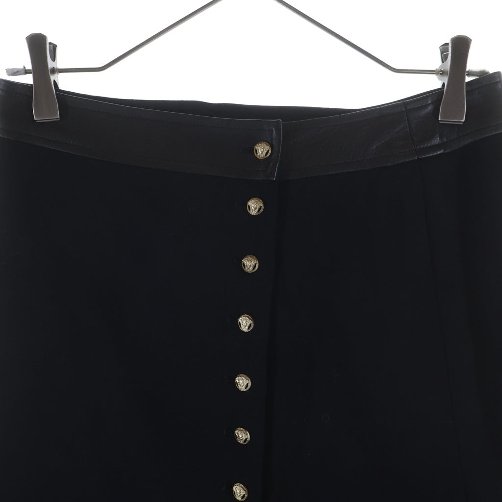 VERSACE(ヴェルサーチ) スカート ブラック ウール×レザー #38 レディース