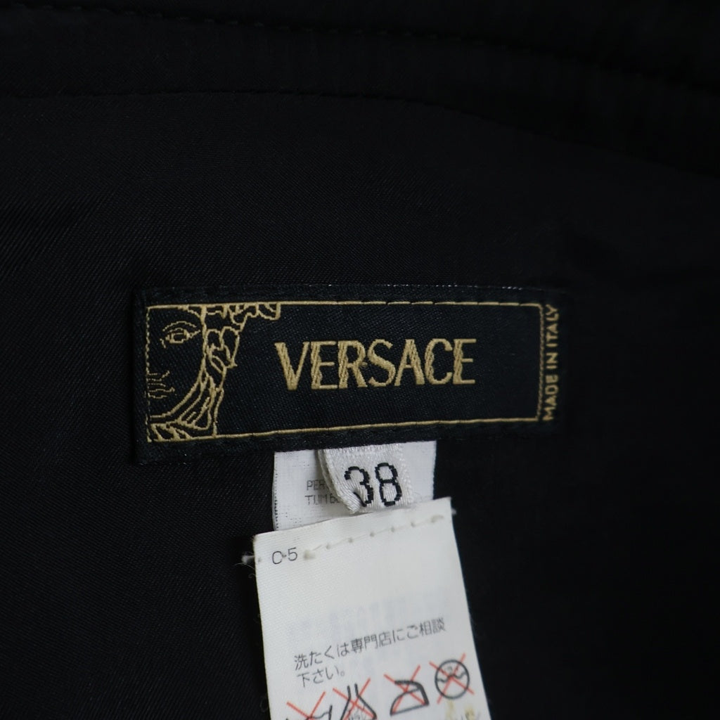 VERSACE(ヴェルサーチ) スカート ブラック ウール×レザー #38 レディース