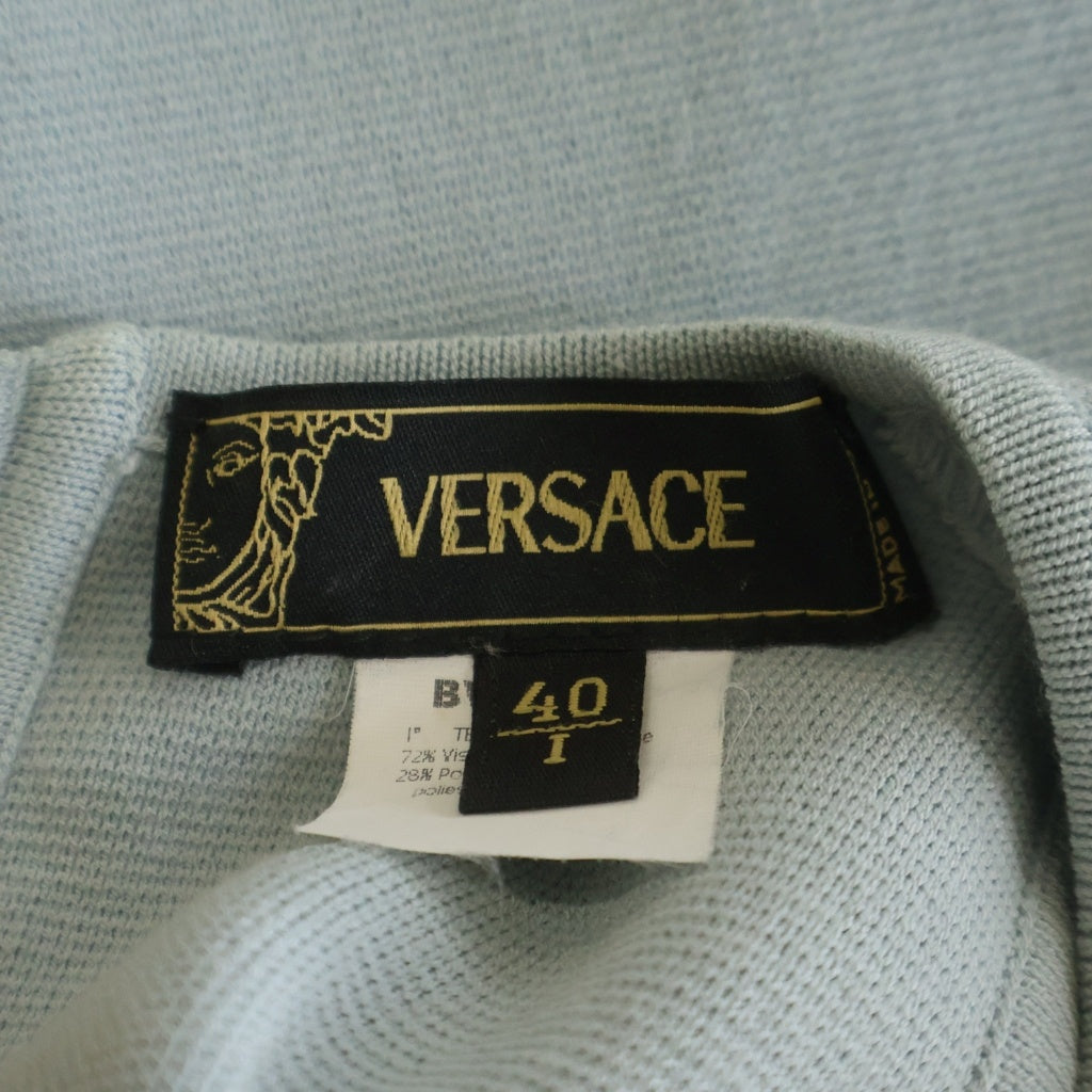 VERSACE(ヴェルサーチ) メデューサボタン ベルトデザイン ニット ノースリーブ タンクトップ トップス ライトブルー レディース