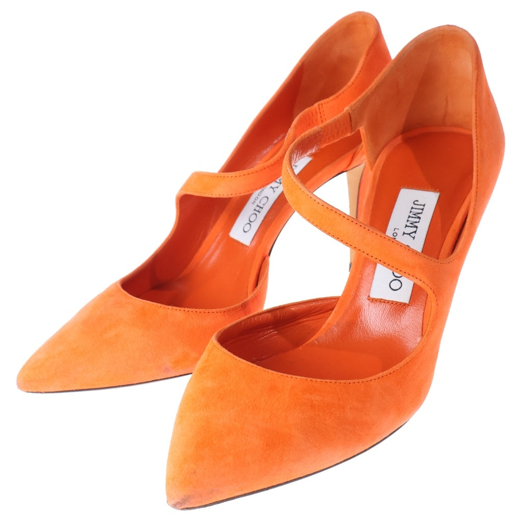 JIMMY CHOO(ジミーチュウ) スエードレザー ストラップ ヒール パンプス シューズ オレンジ レディース