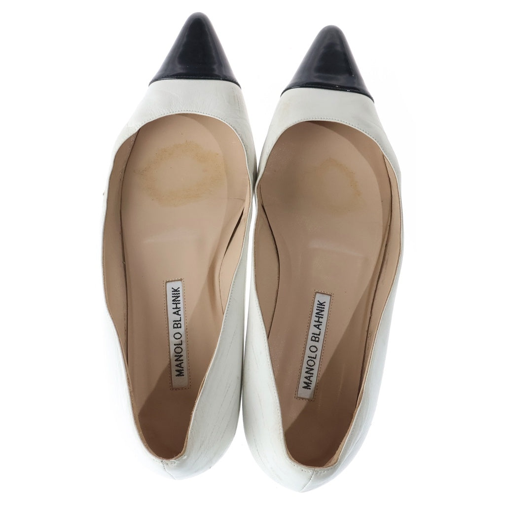 MANOLO BLAHNIK(マノロブラニク) パテント コンビレザー フラットシューズ パンプス ホワイト/ブラック レディース