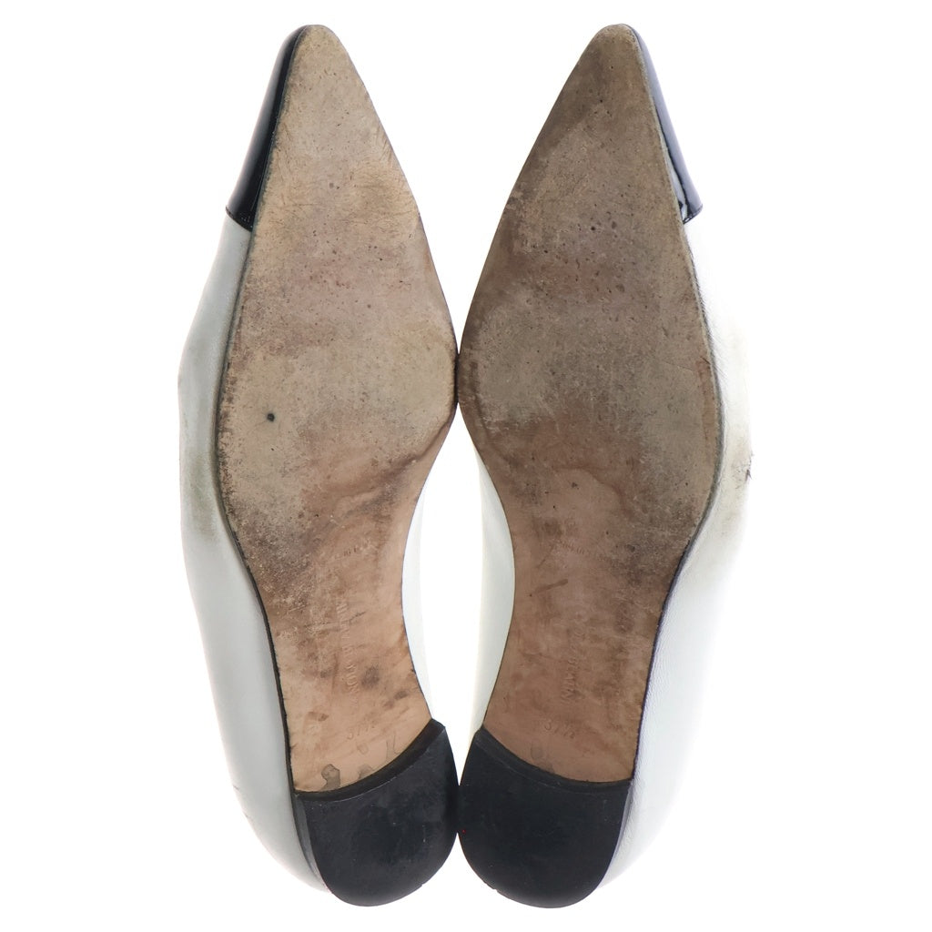 MANOLO BLAHNIK(マノロブラニク) パテント コンビレザー フラットシューズ パンプス ホワイト/ブラック レディース