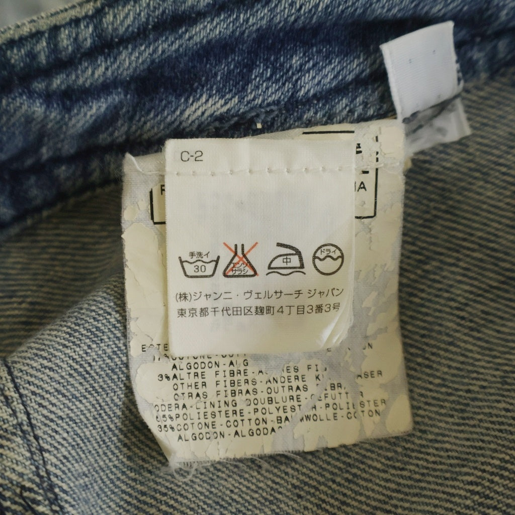 VERSACE(ヴェルサーチ) メデューサボタン Vロゴ刺繍 デニム タイトミニスカート インディゴ レディース