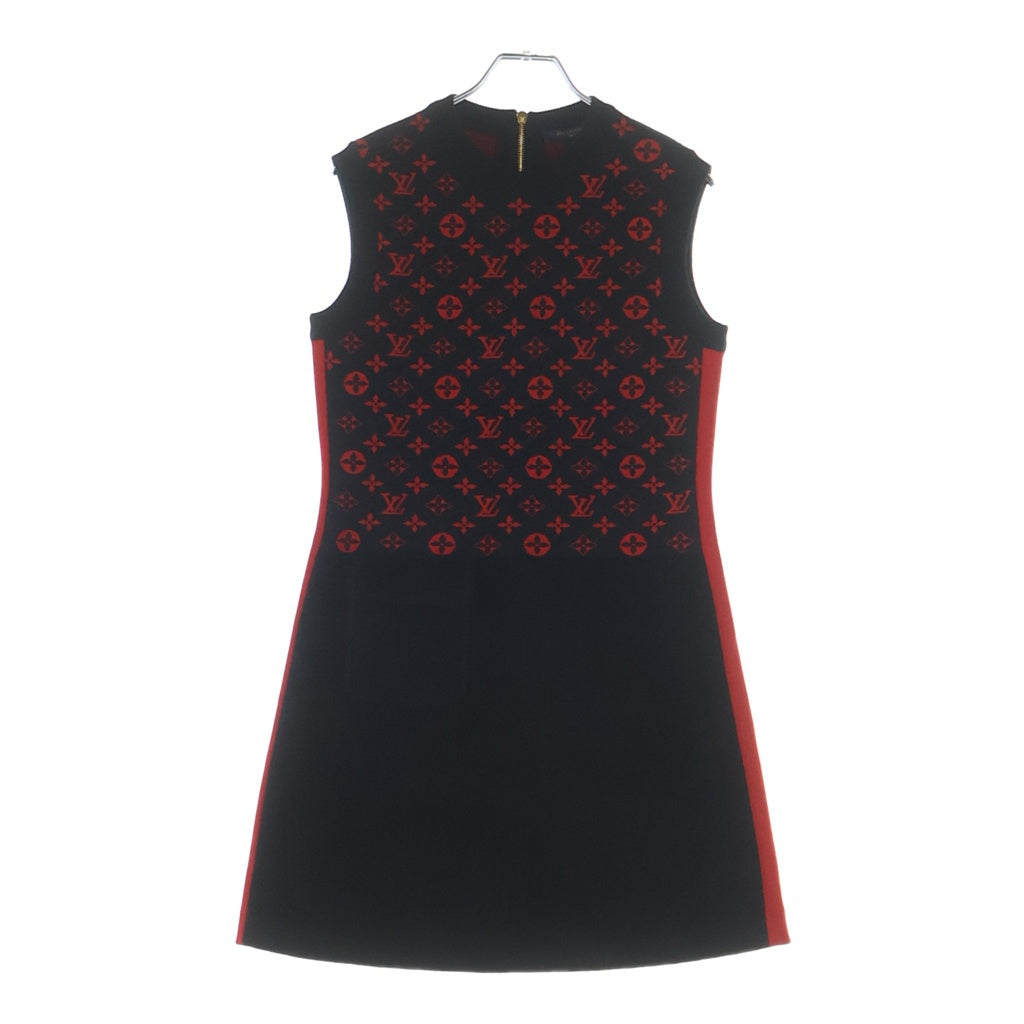 LOUIS VUITTON(ルイヴィトン) 20AW モノグラム切替 ニット ノースリーブ ワンピース ドレス レディース ブラック/レッド RW202W XZS FJKD19