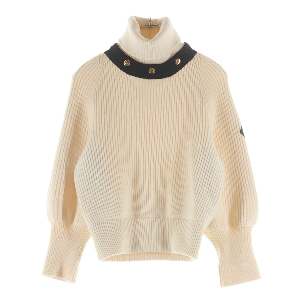 LOUIS VUITTON(ルイヴィトン) 20AW レザーロゴパッチ タートルネック プルオーバー 長袖ニット セーター アイボリー/ブラック レディース FJKL15XZQ
