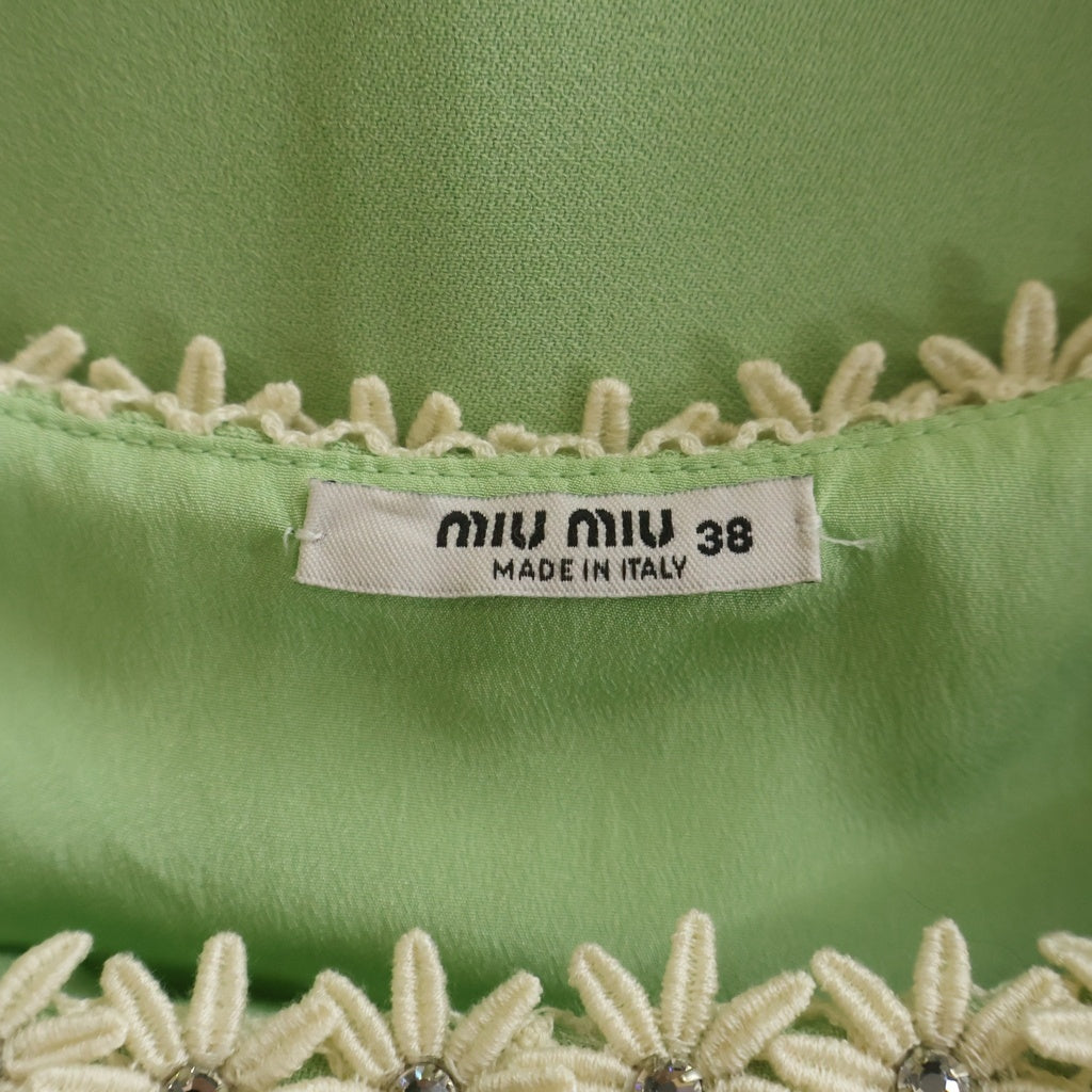 miumiu(ミュウミュウ) パール メッシュ切り替え ノースリーブドレス ワンピース レディース ライトグリーン MF3563