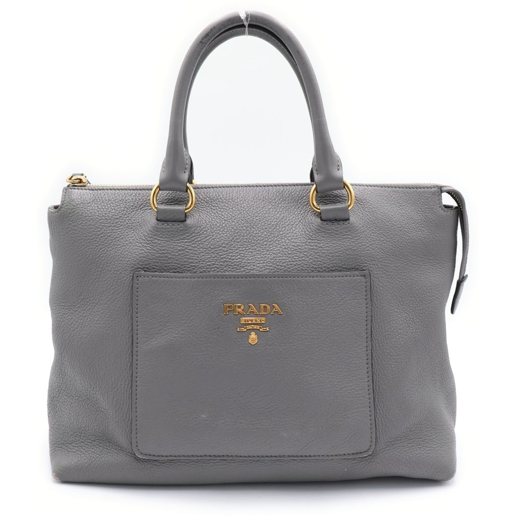 PRADA(プラダ) 2WAYバッグ トートバッグ ハンドバッグ ショルダーバッグ グレー レザー ゴールド金具 レディース