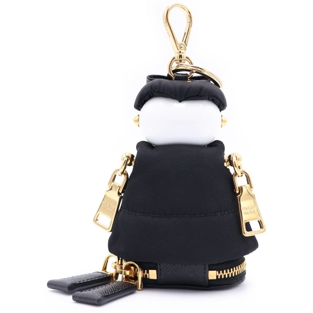 PRADA(プラダ) リナイロン ソフト ロボット バッグチャーム キーリング キーホルダー ブラック 1TT211 ゴールド金具 レディース