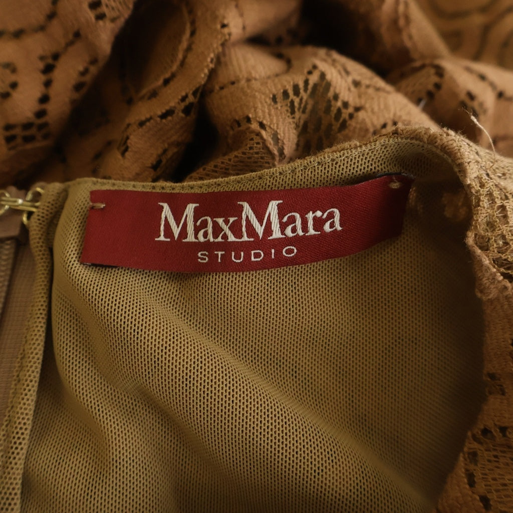 Max Mara(マックスマーラ) レース総柄 ノースリーブ ロング フレア ワンピース ブラウン レディース 62261719 6 70