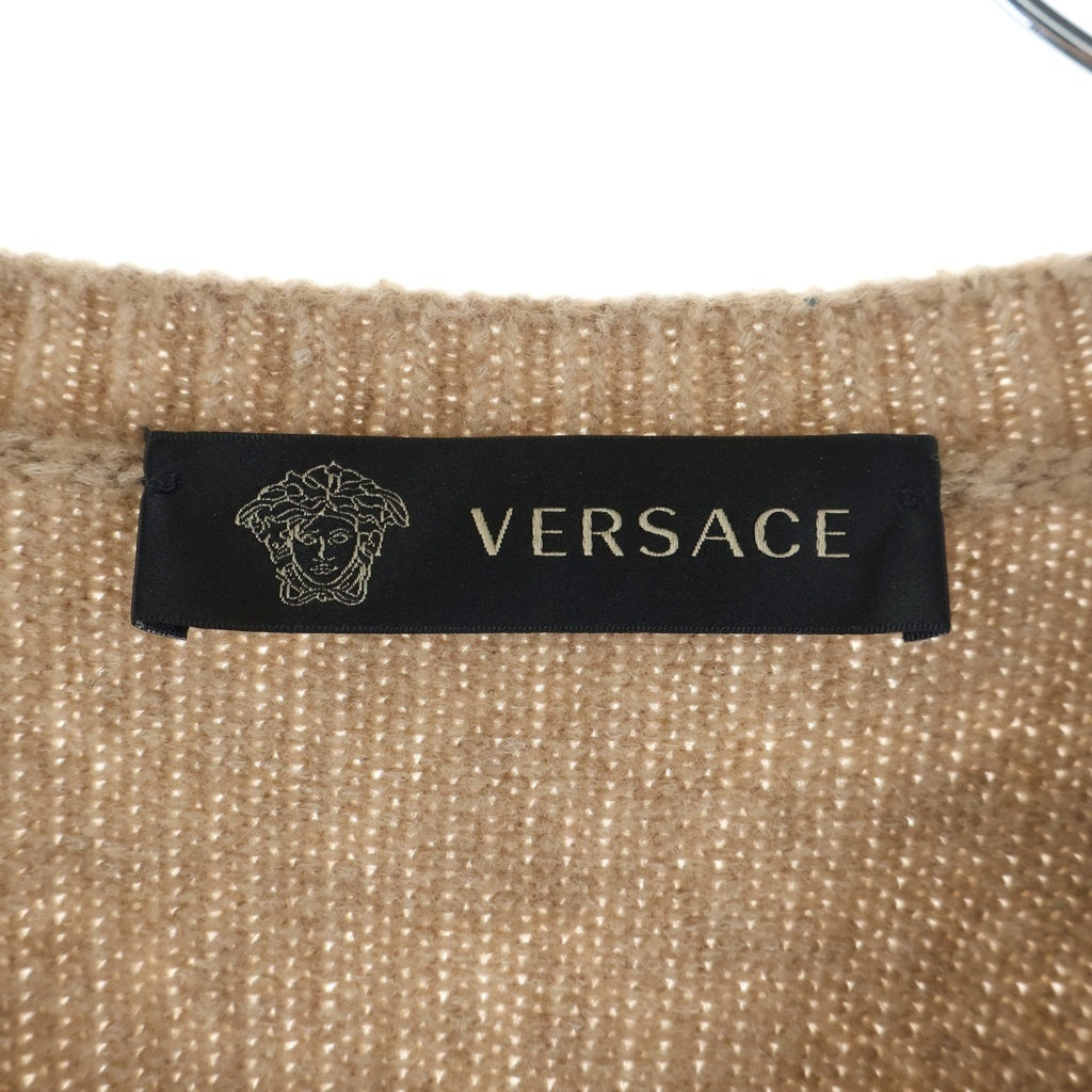 GIANNI VERSACE(ジャンニ ヴェルサーチ) ロゴジャガード クルーネック ウール 長袖ニット セーター ベージュ/ネイビー