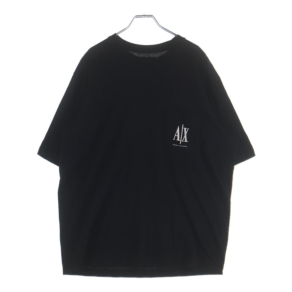 AX ARMANI EXCHANGE(アルマーニ エクスチェンジ) ICON ロゴ刺繍 ポケットデザイン クルーネック 半袖Tシャツ カットソー ブラック XM000366