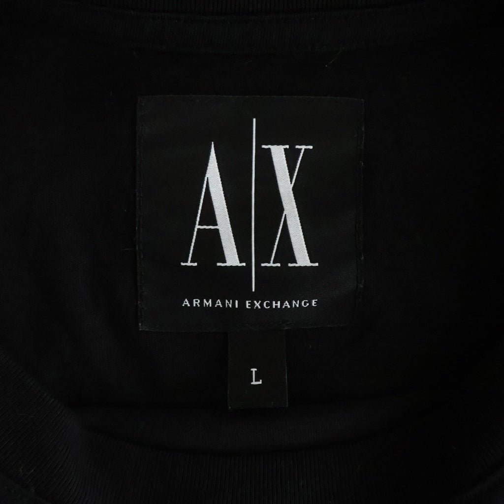 AX ARMANI EXCHANGE(アルマーニ エクスチェンジ) ICON ロゴ刺繍 ポケットデザイン クルーネック 半袖Tシャツ カットソー ブラック XM000366