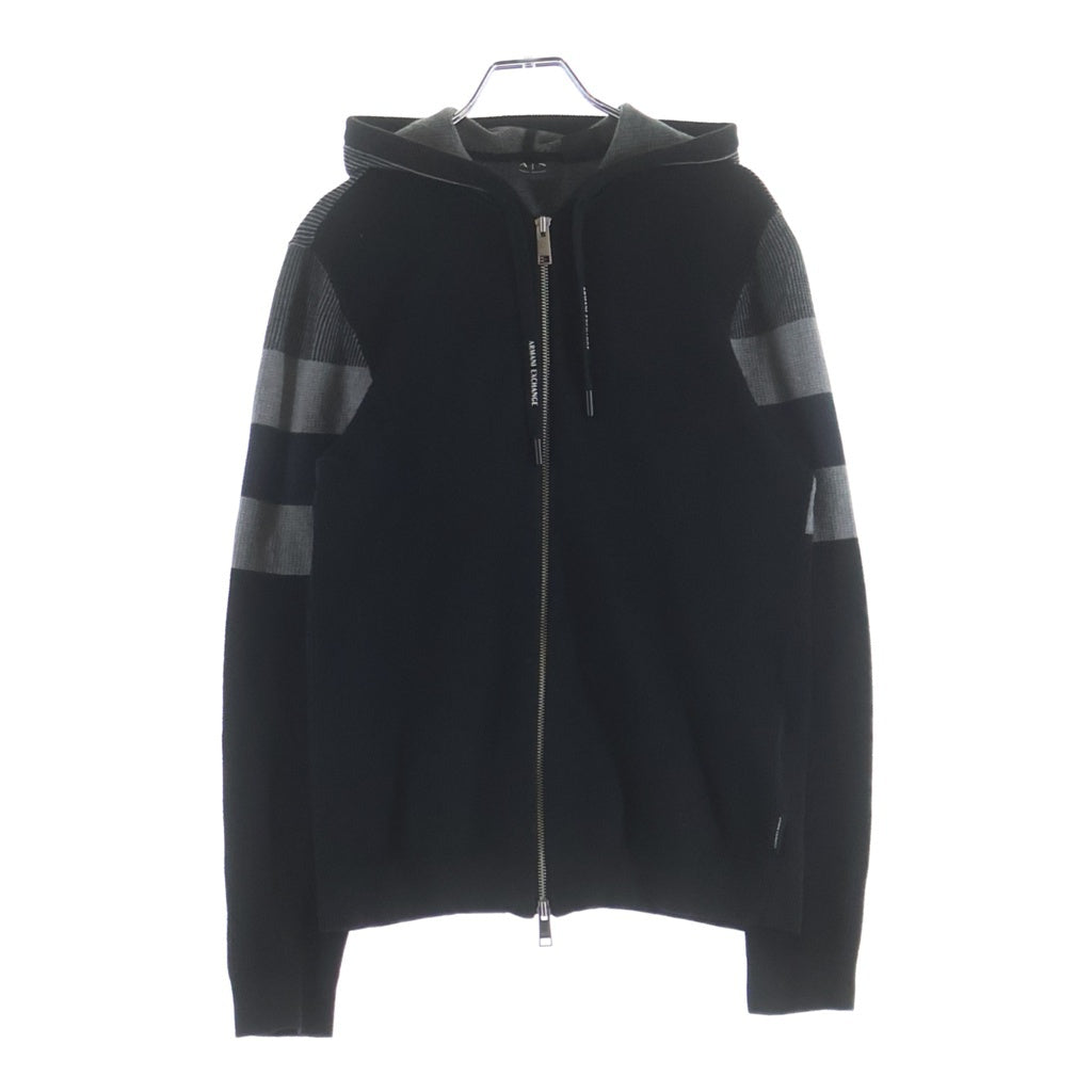 AX ARMANI EXCHANGE(アルマーニ エクスチェンジ) ワッフル サーマル ジップアップ パーカー フーディー ブラック/グレー