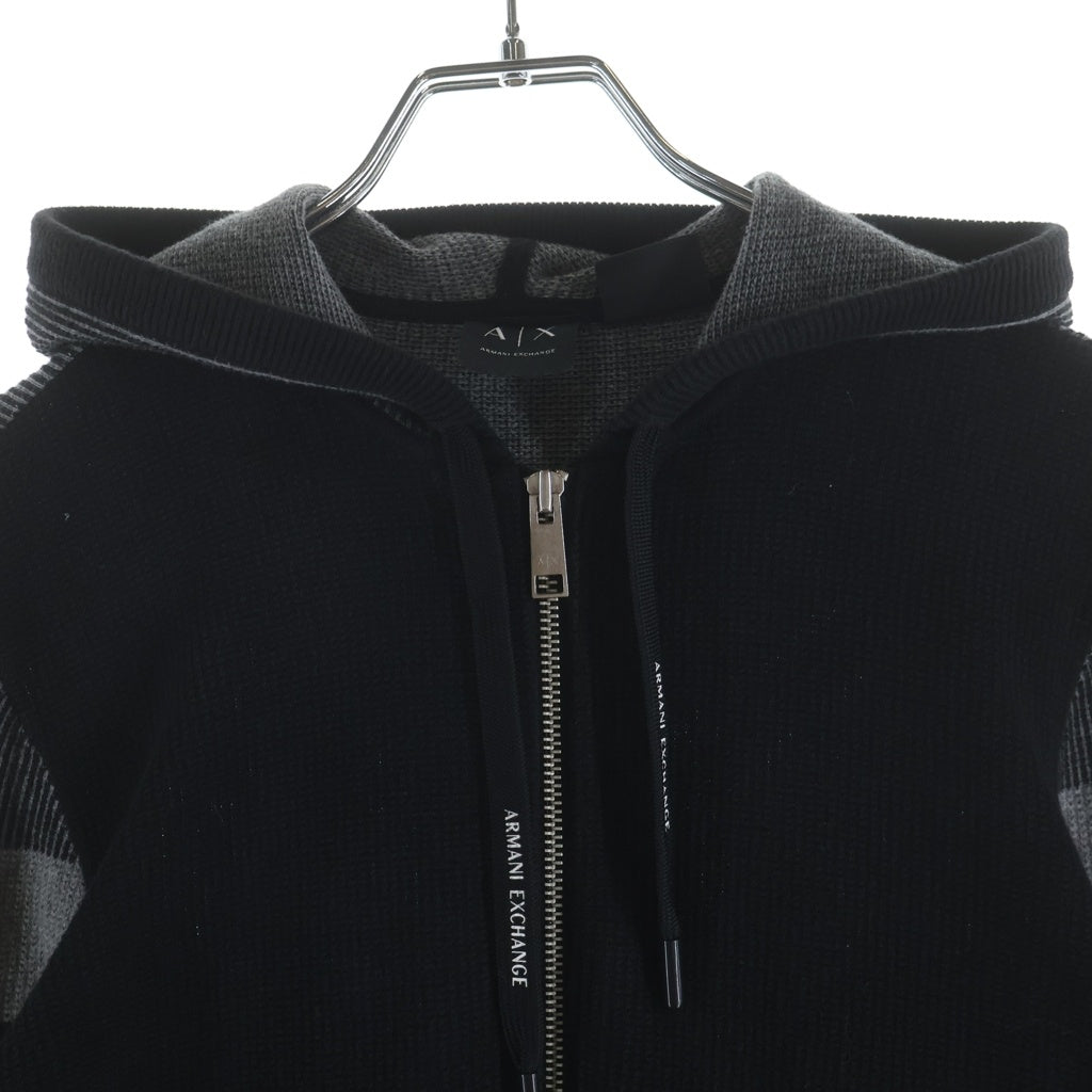 AX ARMANI EXCHANGE(アルマーニ エクスチェンジ) ワッフル サーマル ジップアップ パーカー フーディー ブラック/グレー