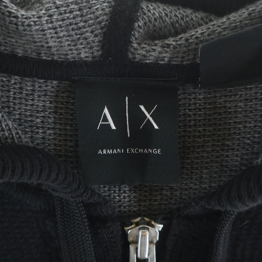 AX ARMANI EXCHANGE(アルマーニ エクスチェンジ) ワッフル サーマル ジップアップ パーカー フーディー ブラック/グレー