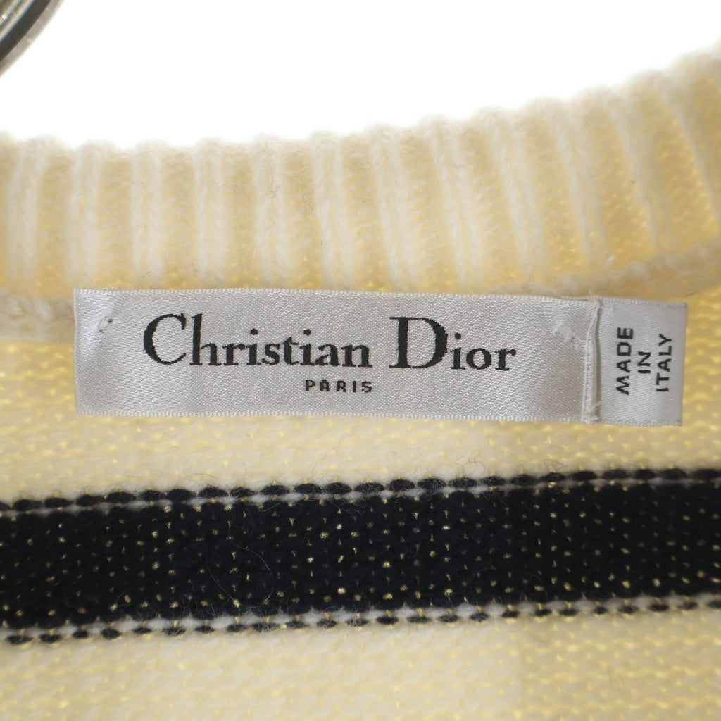 Christian Dior(クリスチャンディオール) ボーダー総柄 カシミヤ混 セーラーカラー ニット カーディガン ネイビー/ホワイトレディース 224G02AM309