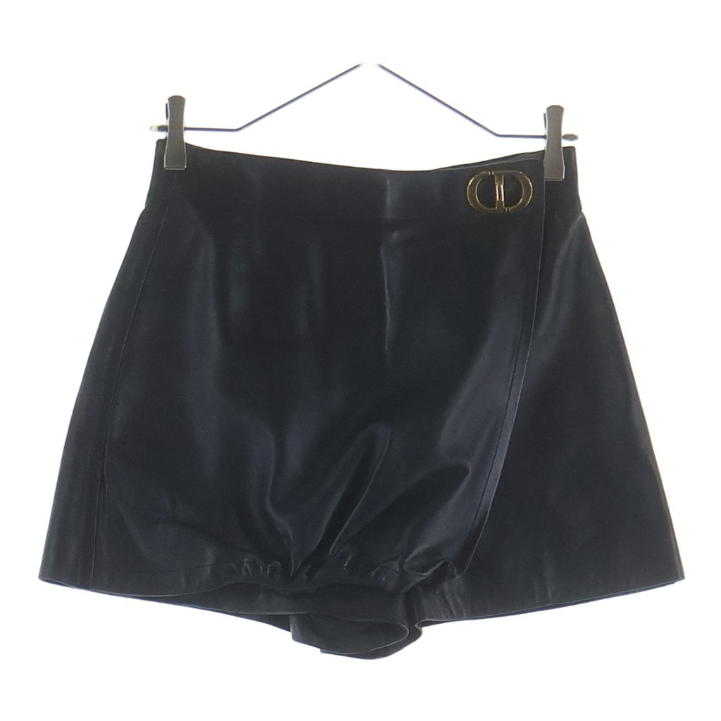 Christian Dior(クリスチャンディオール) CDバックル ラムレザー ラップデザイン ハーフ ショート パンツ ショーツ キュロット ブラック レディース 045P45AL015