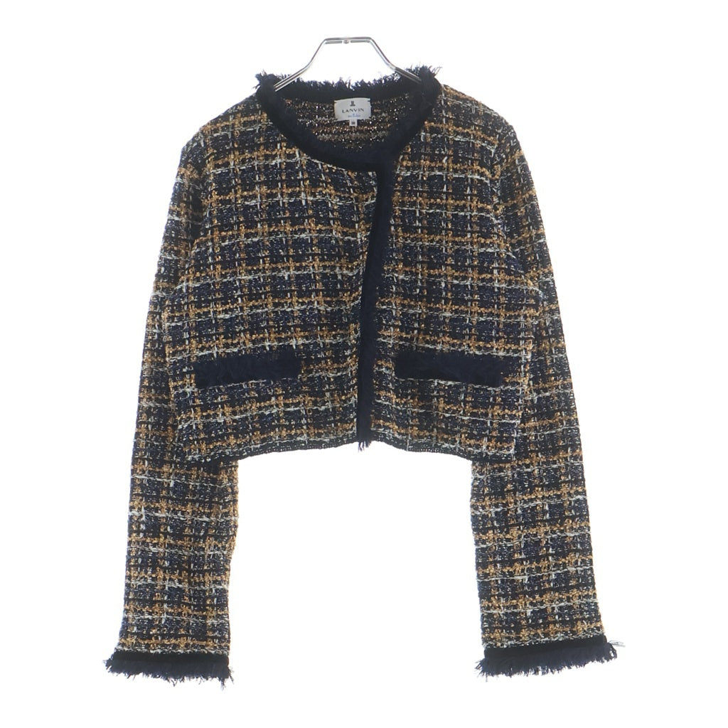 LANVIN(ランバン) ノーカラー クロップド ツイードジャケット ベージュ/ネイビー 3596815 レディース