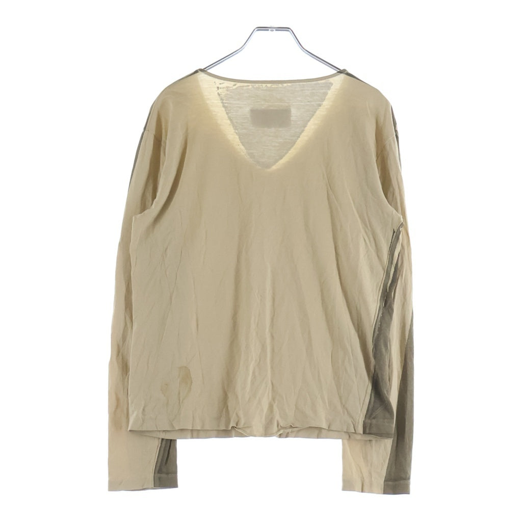 Maison Martin Margiela(メゾンマルタンマルジェラ) Vネック プリント ロングスリーブ 長袖Tシャツ カットソー ブラウン/ベージュ