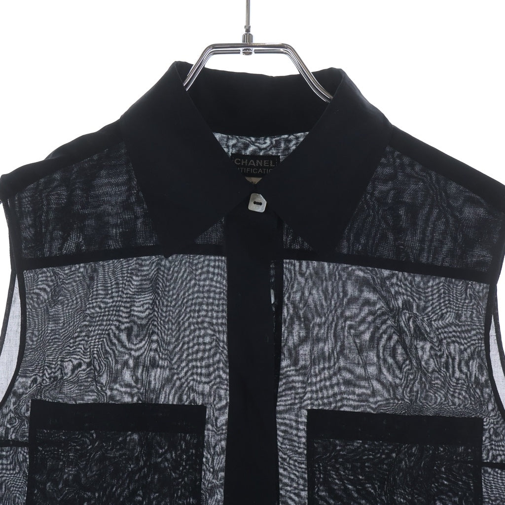 CHANEL(シャネル) スパンコール シアー ノースリーブブラウス ブラック #38 P14685W02592 レディース