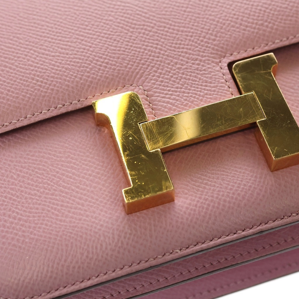 HERMES(エルメス) エルメス コンスタンスミニ モーヴシルベストル ヴォーエプソン ショルダーバッグ ミニバッグ ピンク レザー Z刻印 ゴールド金具 レディース