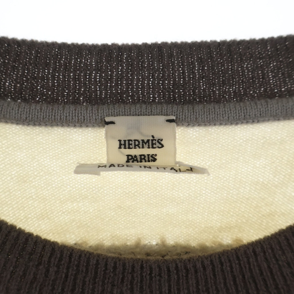HERMES(エルメス) フラワー柄ジャガード 半袖ニット セーター アイボリー レディース