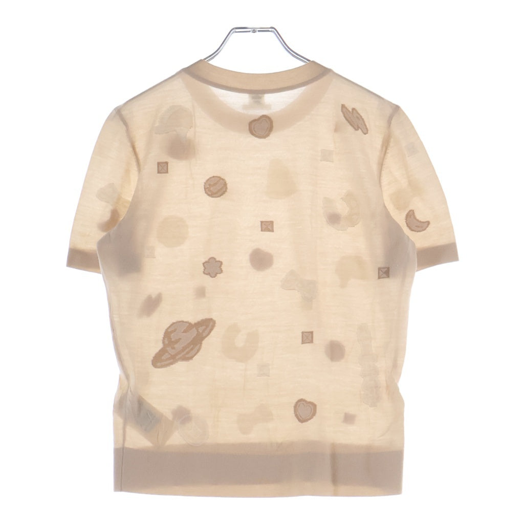 HERMES(エルメス) 25AW 総柄ジャガード 半袖ニット セーター ベージュ レディース H5H2635D3