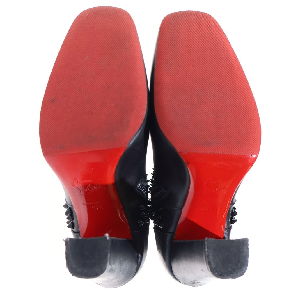 CHRISTIAN LOUBOUTIN(クリスチャンルブタン) スパイクスタッズ レザー サイドジップ ヒール ショートブーツ ブラック レディース