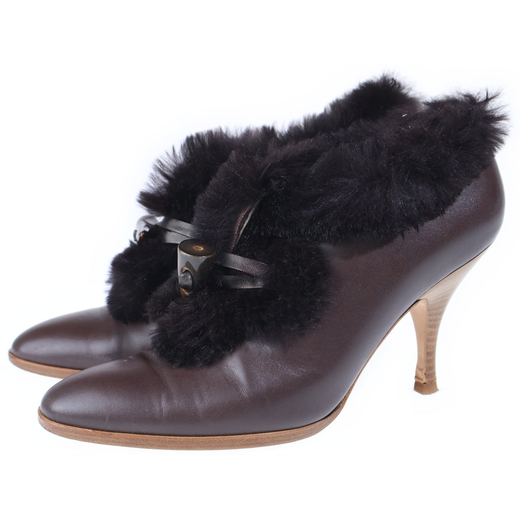 FERRAGAMO(フェラガモ) ファー ヒールレザーブーツ ブラウン #7 レディース