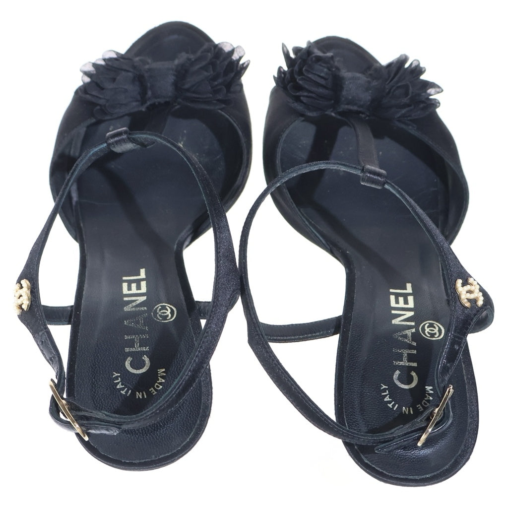 CHANEL(シャネル) ココマーク リボン サテン ストラップ ヒール サンダル シューズ ブラック レディース