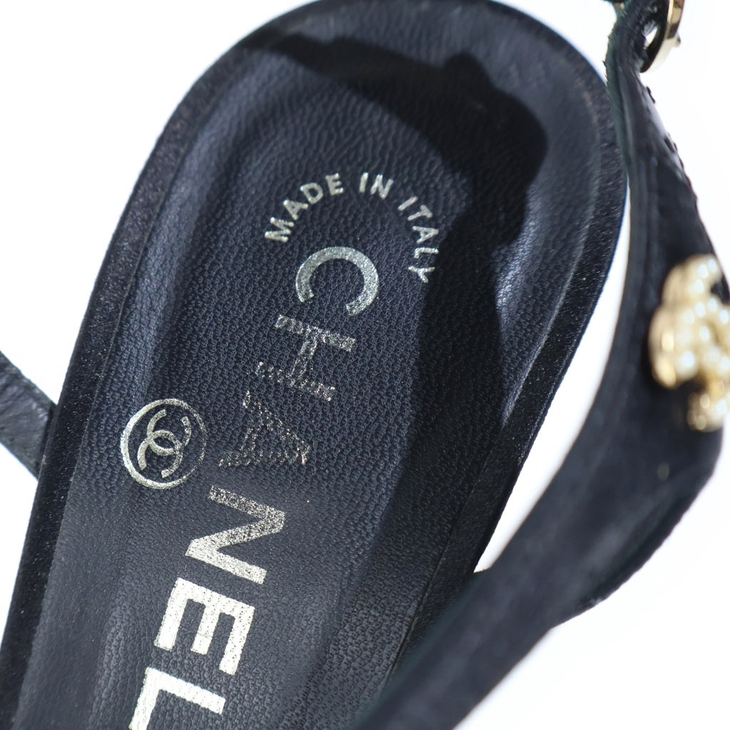 CHANEL(シャネル) ココマーク リボン サテン ストラップ ヒール サンダル シューズ ブラック レディース