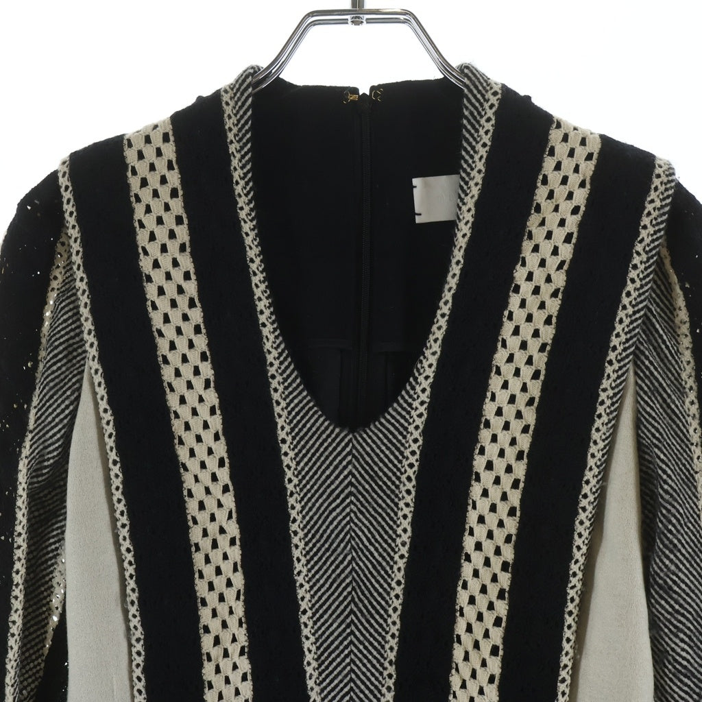 Mame Kurogouchi(マメ クロゴウチ) レースアーム ロングワンピース ブラック×ホワイト #1 MM15AW‐DR008 レディース