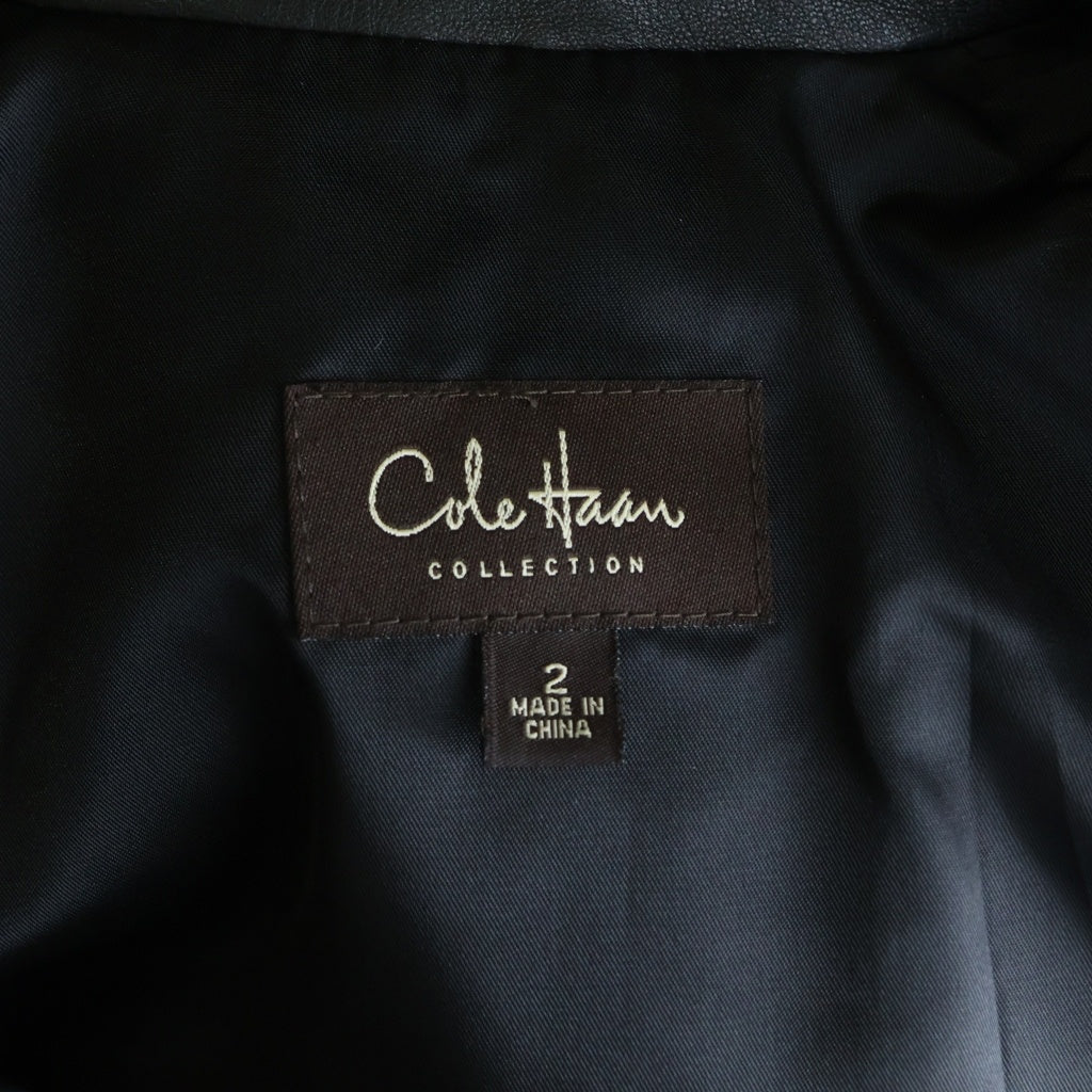 COLE HAAN(コール ハーン) レザー ダブルブレスト ピークドラペル テーラードジャケット ブラック レディース