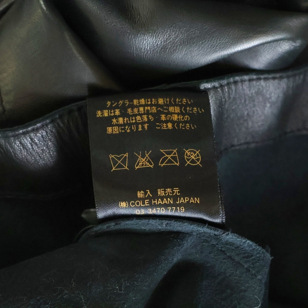 COLE HAAN(コール ハーン) レザー ダブルブレスト ピークドラペル テーラードジャケット ブラック レディース
