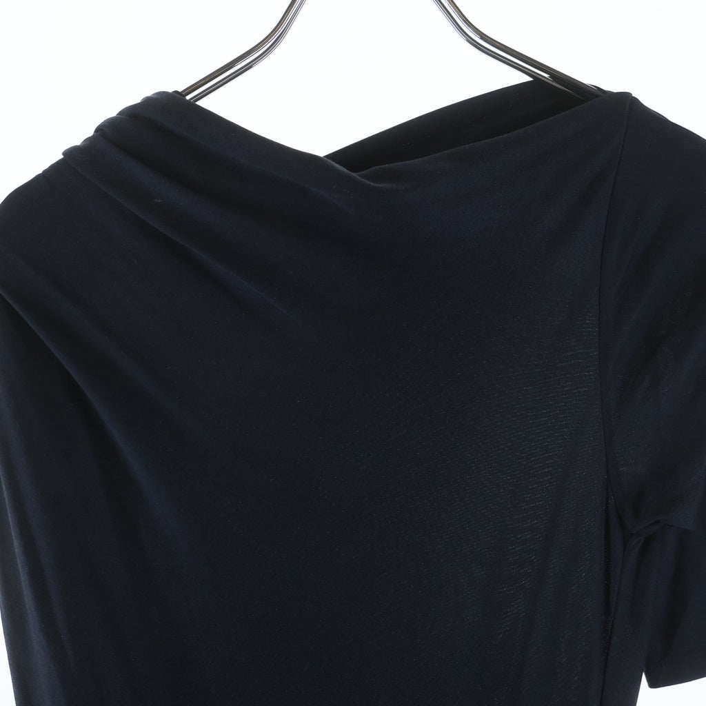 NO BRAND(ノーブランド) 半袖ロングワンピース シルク ネイビー #36 レディース