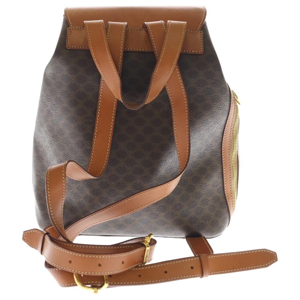 CELINE(セリーヌ) マカダム リュックサック バックパック ブラウン レザー×PVC ゴールド金具 レディース