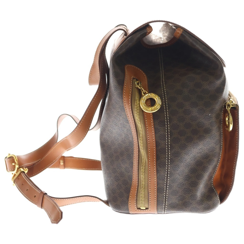 CELINE(セリーヌ) マカダム リュックサック バックパック ブラウン レザー×PVC ゴールド金具 レディース