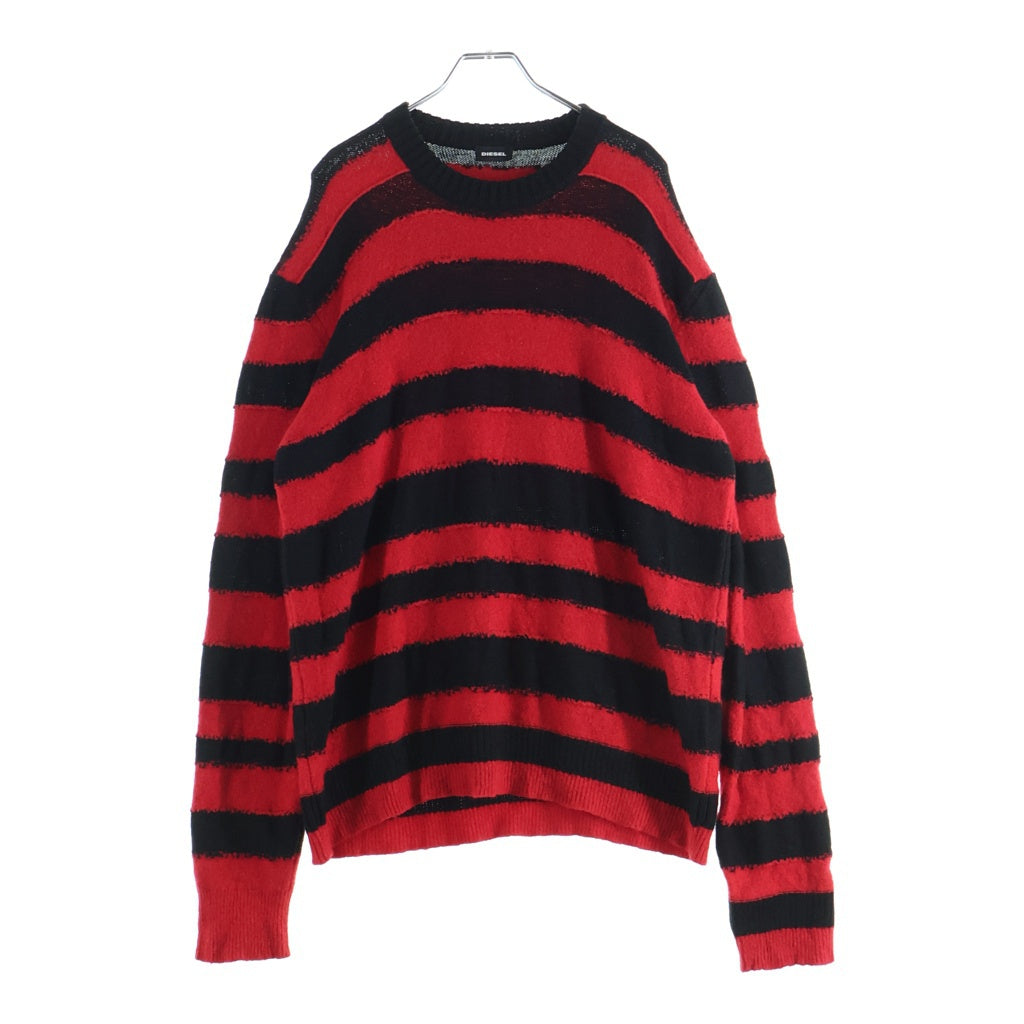 DIESEL(ディーゼル) アルパカ混 ボーダーニット ブラック×レッド アクリルウール #XXL