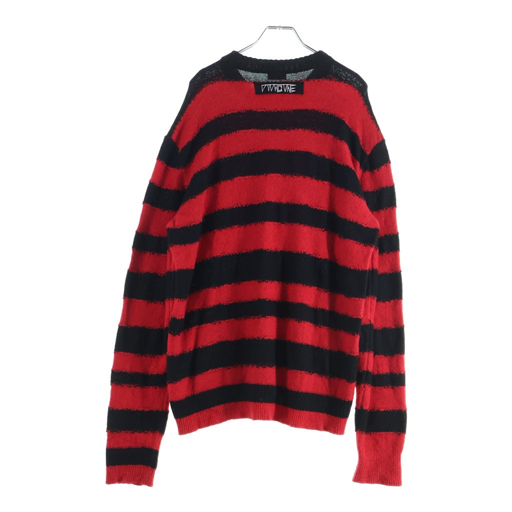 DIESEL(ディーゼル) アルパカ混 ボーダーニット ブラック×レッド アクリルウール #XXL
